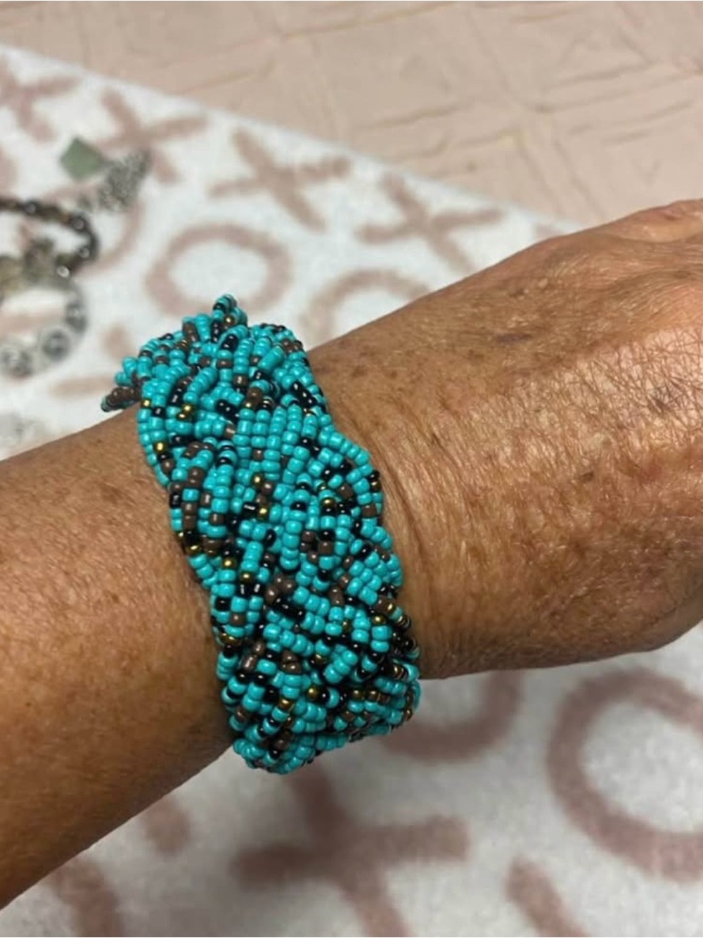 Braided Seed Bead Bracelet in Turquoise and Brown
